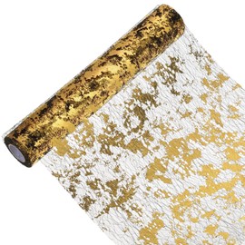 sourcing map Gold Black Table Runner Roll 11.4" x 30 Feet Sequin Foil Metallic Mesh Table Runner Decor Table Decorations for Wedding, Birthday Party, Christmas, New Year