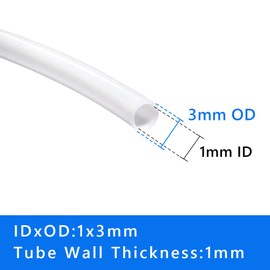 Quickun PTFE Teflon Tubing Tube, 1mm ID x 3mm OD Teflon Tube for 3D Printer, 10Ft Length