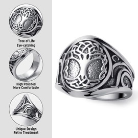 WESTMIAJW Viking Rings for Men Norse Tree of Life Rings Jewellery Size Z+1