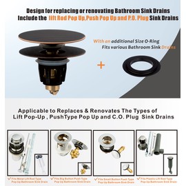 Artiwell Universal Bathroom Sink Drain Stopper, Fits Most Pop-Up Drains for Vessel Sink Lavatory Vanity, Sink Drain Strainer with Detachable Hair Catcher, Tested by Plumber in US (Oil Rubbed Bronze)