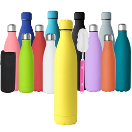 GeeRic Drinking Bottle 1 Litre Stainless Steel Thermos Flasks Double-Walled Thermos Flask 1000 ml Leak-Proof BPA-Free Rustproof Insulated Flask and Keeps Cold with Cup Brush, Cup Protection