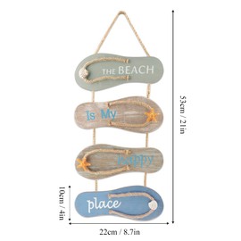 YiYa Nautical Beach Flip Flop Wall Ornament, Wooden Slippers Hanging Decoration, Ocean Home Decor for Wall and Door, Gray, Blue