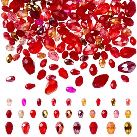 NBEADS About 178 Pcs Teardrop Crystal Glass Beads, Red Teardrop Spacer Beads Faceted Beads for Bracelets Necklace Earring DIY Jewelry Making Craft, Hole: 0.04-0.06 Inch(0.09-0.14cm)