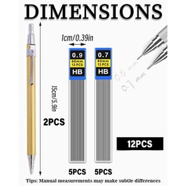 KGDUYC Mechanical Pencil - 2 pcs Mechanical Pencil - 0.5/07 mm, 10 Tubes 120 Pieces Pencil Lead HB Lead Pencil, Mechanical Pencil for Sketching, Drawing, Writing