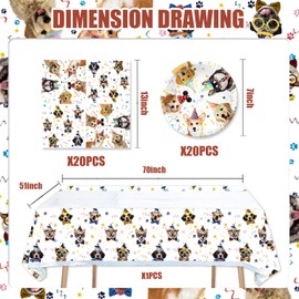 41pcs Dog Party Supplies,Dog Birthday Party set Include dessert plate,Napkin and Tablecloth,Used for Dog Birthday Party Decoration (White Dog)
