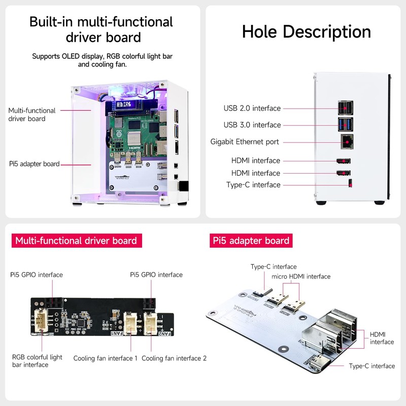 Yahboom Raspberry Pi 5 M.2 SSD PCIe Mini PC Case