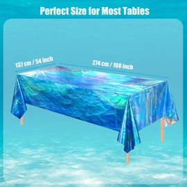 VARACL Disposable Plastic Tablecloths Iridescent Ocean Waves Tablecloths 108 x 54 Inch Rectangle Blue for Summer Sea Beach Pool Birthday Party Decoration Supplies 3 Pack