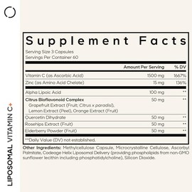 Codeage Vitamina C liposomal 1500 mg con zinc, saúco, bioflavonoides cítricos, pomelo, limón, naranja en polvo, quercetina y escaramujo – Suplemento v