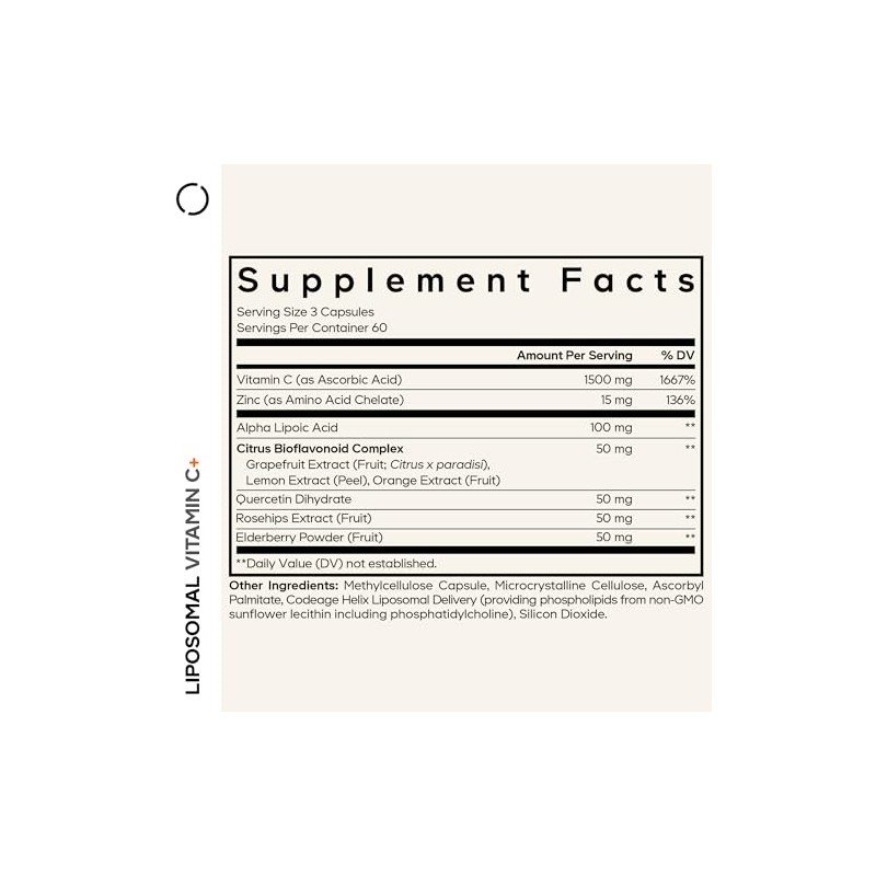 Codeage Vitamina C liposomal 1500 mg con zinc, saúco, bioflavonoides