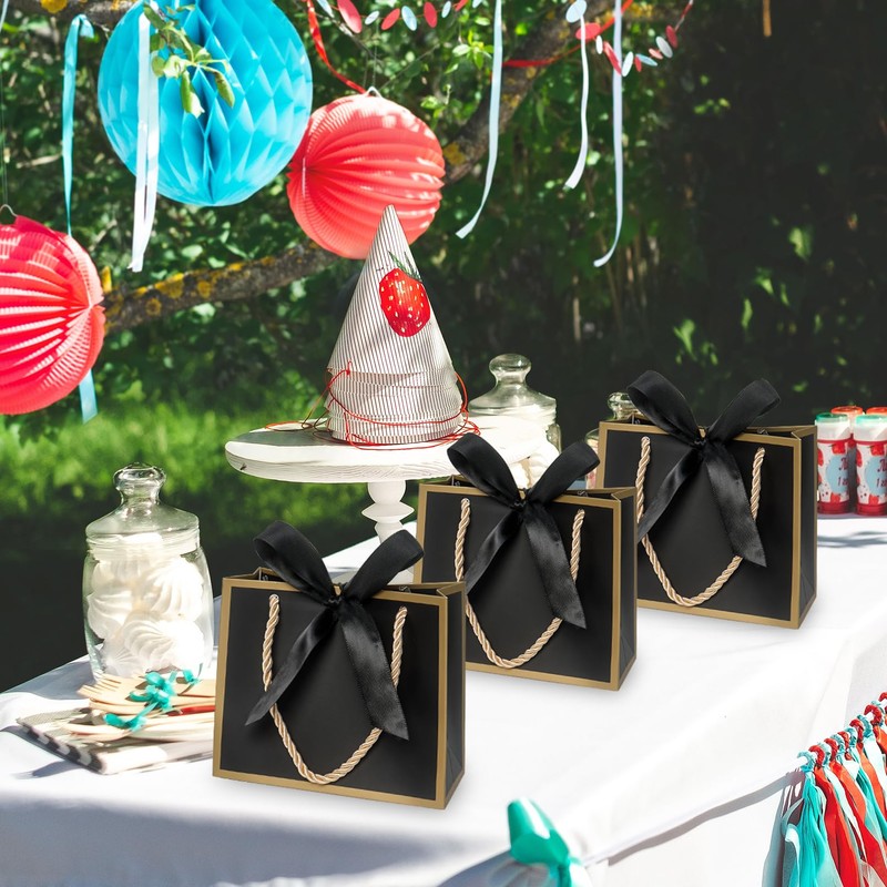 12Pcs Mini Gift Bags with Ribbons, Extra Small Black Gift