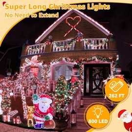 Ollny Christmas Lights Outdoor 800LED 262FT, Red and White Plug in Fairy Lights with Remote, 8 Modes Waterproof Timers Dimmable LED String Lights for Indoor House Outside Bedroom Patio Balcony