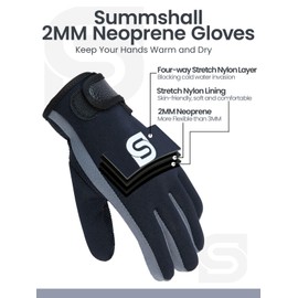 Summshall 2mm Neoprene Gloves, Keep Warm & Flexible, Anti-Slip Grip, Wetsuit Diving Gloves for Women Men, for Diving, Snorkeling, Surfing Paddling Spearfishing Sailing