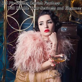 SOGUGOM Champagne Ostrich Feather Trim - 1.5Ply 2Yards 4-5Inch Feathers Fringe Ribbons Trim for Sewing, Dress, Masquerade, Christmas Costumes, Holiday Dance Parties(Champagne)