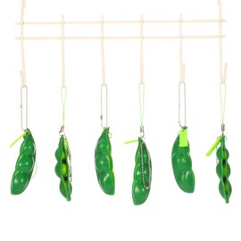 ruggito 6 Pieces Squeeze Beans Keychain Fidget Toys Squishy Pea Pod Stress Toy Bring Fun for Kids Reduce Anxiety and Stress