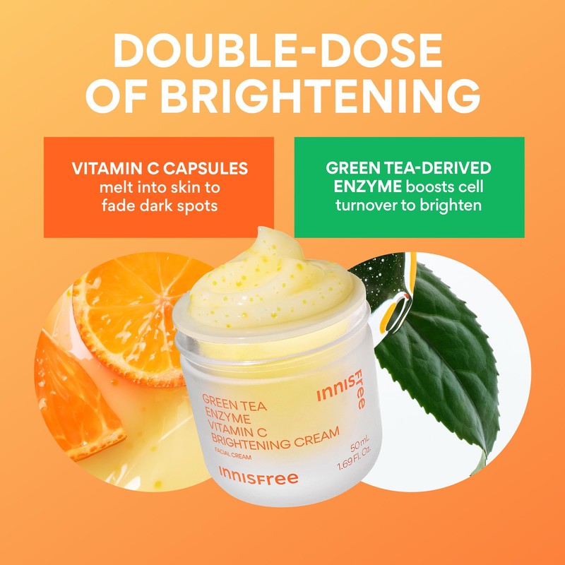 innisfree Green Tea Enzyme Vitamin C Brightening Cream, Korean Face