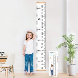 Mibote Baby Growth Height Chart Handing Ruler Wall Decor for Kids, Canvas Removable Height Growth Chart 79" x 7.9" (Black & White)