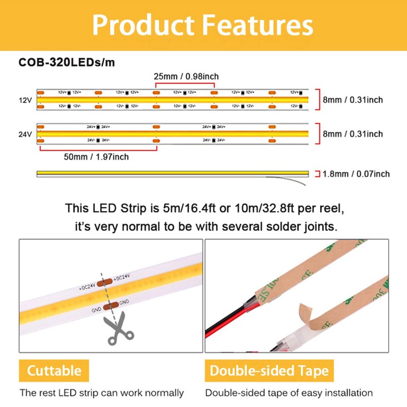 THUNGCIT COB LED Light Strips, Flexible, Super Bright LED Strips,