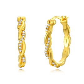 OJK 14K Gold Hoop Earrings for Women 14K Gold Radiant Cubic Zirconia Thick Hoops Large Earrings Birthday Gifts for Mom Wife Girlfriend Her 30MM d