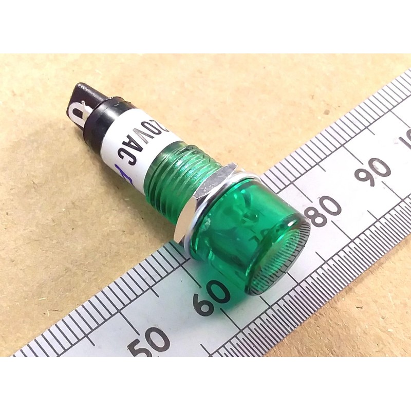 12mm Round Neon Panel Indicator Light 220-250 VAC Mains (GREEN)