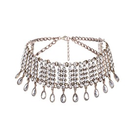 YERTTER Vintage Boho Full Rhinestones Necklaces Tassel Jewelry Set Layered Pendant Statement Chunky Chain Necklace for Women and Girls