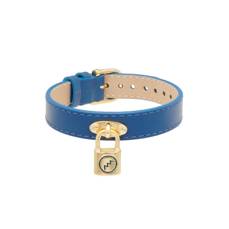 All We Are Sloth Padlock Leather Bracelet for Women (Gold/Navy)