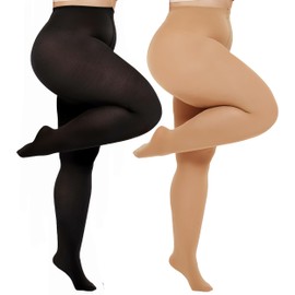 HeyUU Plus Size Tights for Women Semi Opaque Queen Size Nylon Pantyhose Black+Suntan XL