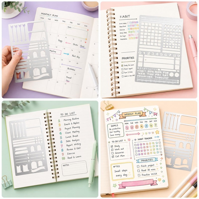 2 pcs Record Template Metal Journal Stencils for Dotted Journals