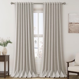 Nanspring Ivory Linen Blackout Curtains 96 Inches Long 2 Panel Set for Living Room Back Tab Pinch Pleated Blackout Curtain Drapes Boho Farmhouse Neutral Cream Bedroom Black Out Curtains 96 Inch Long