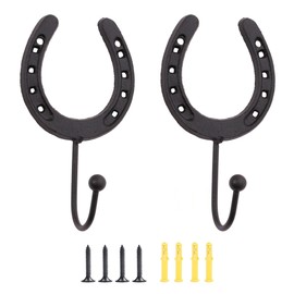 SELECTED GOODS HUB 2pcs Horseshoe Hanger Western Cowboy Hat and Coat Wall Hooks, Farmhouse Towel Holder, Vintage Iron Hook for Hanging