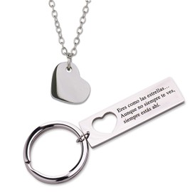 LuckyLy Kit Collar de Corazón y Llavero para Mujer con Frase, Acero Inoxidable, Ideal como Regalos para Mamá Originales, Regalos para Parejas, Novia y Hermana, Modelo Joana