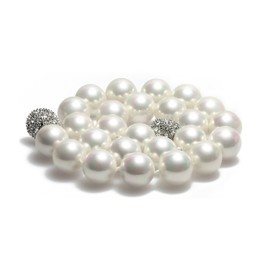 Schmuckwilli Women's Shell Pearl Necklace, White, High Gloss, Magnetic Closure, Real Shell mk0018z, Silver Plated, Silver