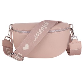 MIRROSI® Women's Bum Bag, Genuine Leather, Made in Italy, Shoulder Bag, Chest Bag, Crossbody Bag (1 Bag & 2 Straps), Pink (Darling Pink), bohemian