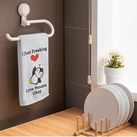 HIWX Penguin Kitchen Towels, I Just Freaking Love Penguins Okay Decorative Dish Tea Towels, Penguin Gifts for Women Lovers Hand Towel for Bathroom Kitchen Decor 16x24 Inches
