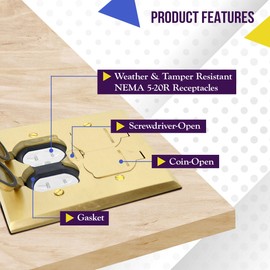 ENERLITES-705549-C Enerlites Floor Box Kit, 2 Gang 20A Tamper / Weather Resistant Duplex Receptacles, UL Listed - Brass