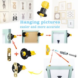 DIKOO Picture Hanging Keyhole Mark Hole and Leveling Kit for Frame Mural Artworks Mounting -Used for Marking Slots Nail Keyhole etc Location Tool with Mini Bubble Level (Yellow-2pcs)