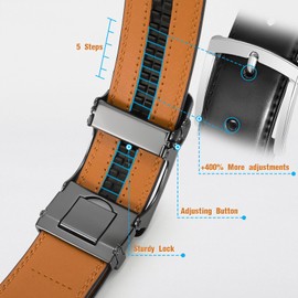Mens Belt Leather Ratchet Belt For Dress Casual with Adjustable Automatic Buckle 1 3/8"