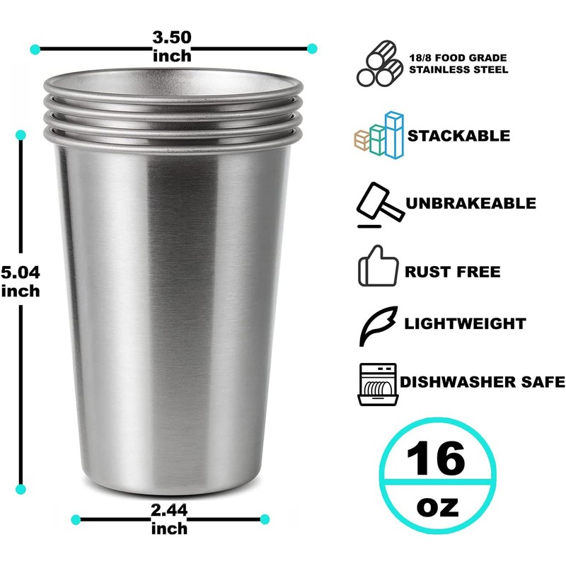 SMLIXE 8 Pack 16oz Stainless Steel Pint Cup,Healthy Unbreakable and