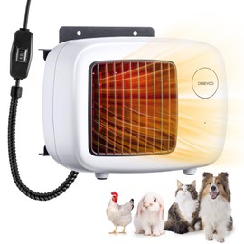 Dreyoo Dog House Heater with Thermostat, Anti Chew Cord and Overheat Protection, 2 Heating Modes (200/400W) for Dogs, Chicken Coops, Rabbits (White)