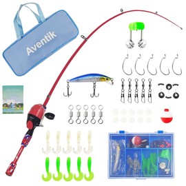 Aventik Kids Fishing Pole - Kids Fishing Starter Kit - with Tackle Box, Reel, Practice Plug, Beginner's Guide and Travel Bag for Boys, Girls (1.2M, Pink (Rod Kit))