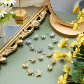 4 Pendientes de Oreja de Mariposa Brazalete de Oreja con Diamantes de Imitación Brillantes Aretes Cruzados de Oro y Plata Clip de Oreja sin Perforación Pendientes Falsos Envolventes