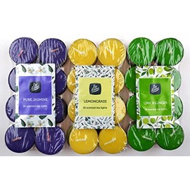 Pan Aroma Tea Lights Scented Candles - Set Of 48 - Jasmine, Lemongrass, Lime & Ginger