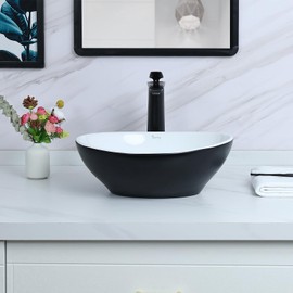Davivy 15.7'' X 13.4'' Matte Black Oval Vessel Sink with Pop Up Drain,Bathroom Vessel Sinks,Ceramic Vessel Sink,Bathroom Sinks Above Counter,Counter top Sink,Matte Black Vessel Sink for Bathroom