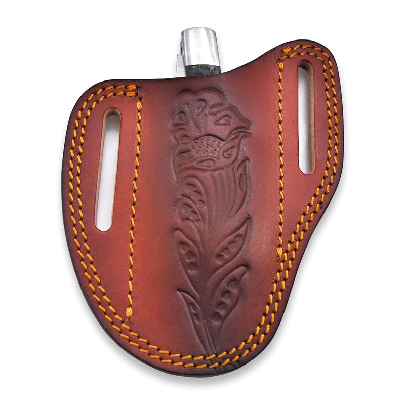 Custom Leather Sheath Slanted Pancake Tooled Leather Sheath/Trapper Knife Sheath/Hunting