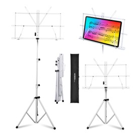 Mosen Portable Sheet Music Stand, Heavy Duty Music Stands Adjustable Tripod Stand with Carrying Bag, Desktop/Floor Music Stand Height Adjustable Book Holder, Unfolds In Seconds, White