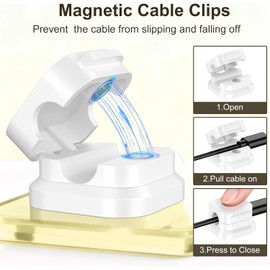 10 Pcs Organizador de Cables Magnéticos, Soporte de Clips de Cable Magnético para Escritorio, Gestión de Cables Sin Enredos, Compatible con Mesitas de Noche/Oficina/Cocina (Blanco+Negro)