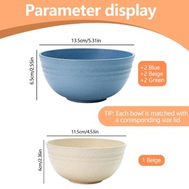 Betinyar Cereal Bowls with Lids, Unbreakable Plastic Bowl with Lids set of 7, Wheat Straw Fiber Bowls for Soup Oatmeal Salad(Mix Colors)