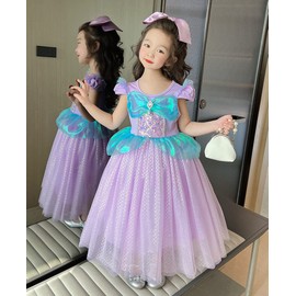 CQDY Ariel Dress, Children, Little Mermaid, Kids' Dress, Ariel 39.4 - 55.1 inches (100 - 140 cm), Cosplay, Kids Costume, Dress, Princess Dress, Event, Stage Outfit, Christmas Costume, Halloween,