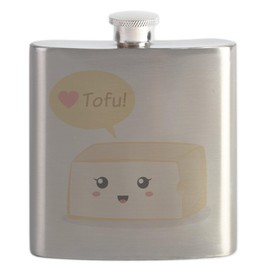 CafePress Kawaii Tofu Asking People To Love Tofu Flask 7 oz Stainless Steel Drinking Flask