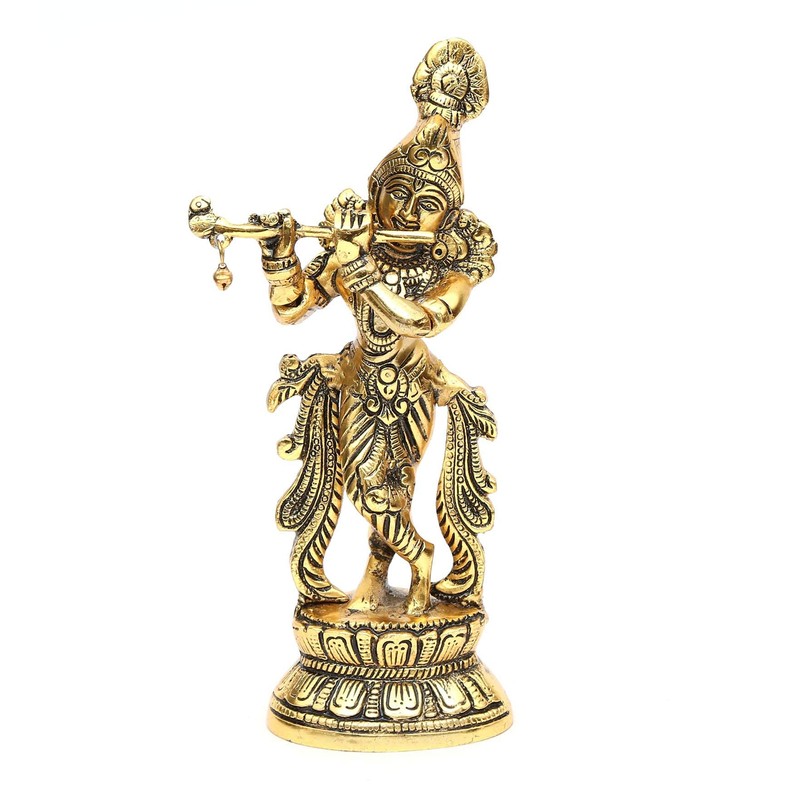 KridayKraft Lord Krishna Metal Statue,Krishna Murti Playing Flute for Temple
