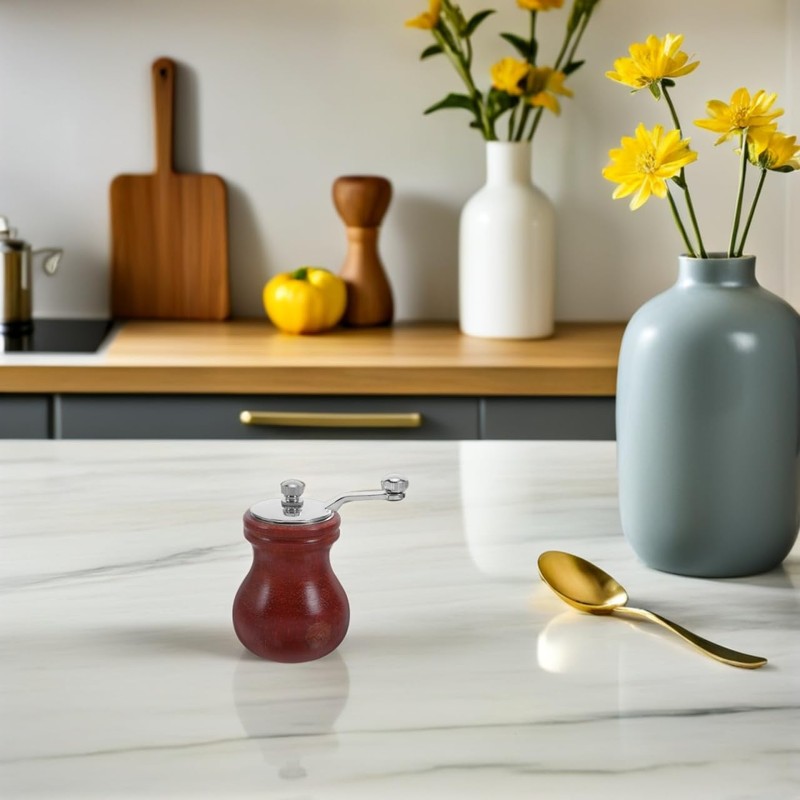 Zerodeko 1pc Pepper Mill with Crank Handle Wooden Salt and